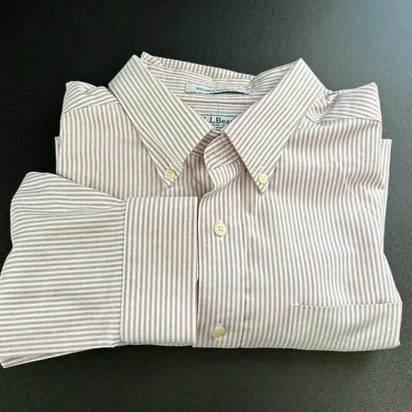 L.L. Bean Men's 18-37 Pin Stripe Long Sleeve Shirt Wrinkle Resistant Cotton - Picture 11 of 16
